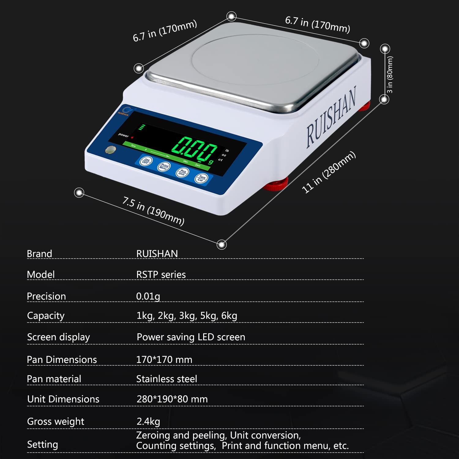 RUISHAN Lab Precision Scientific Balance Scale 1000g x 0.01g |g/lb/oz/ct | .0…
