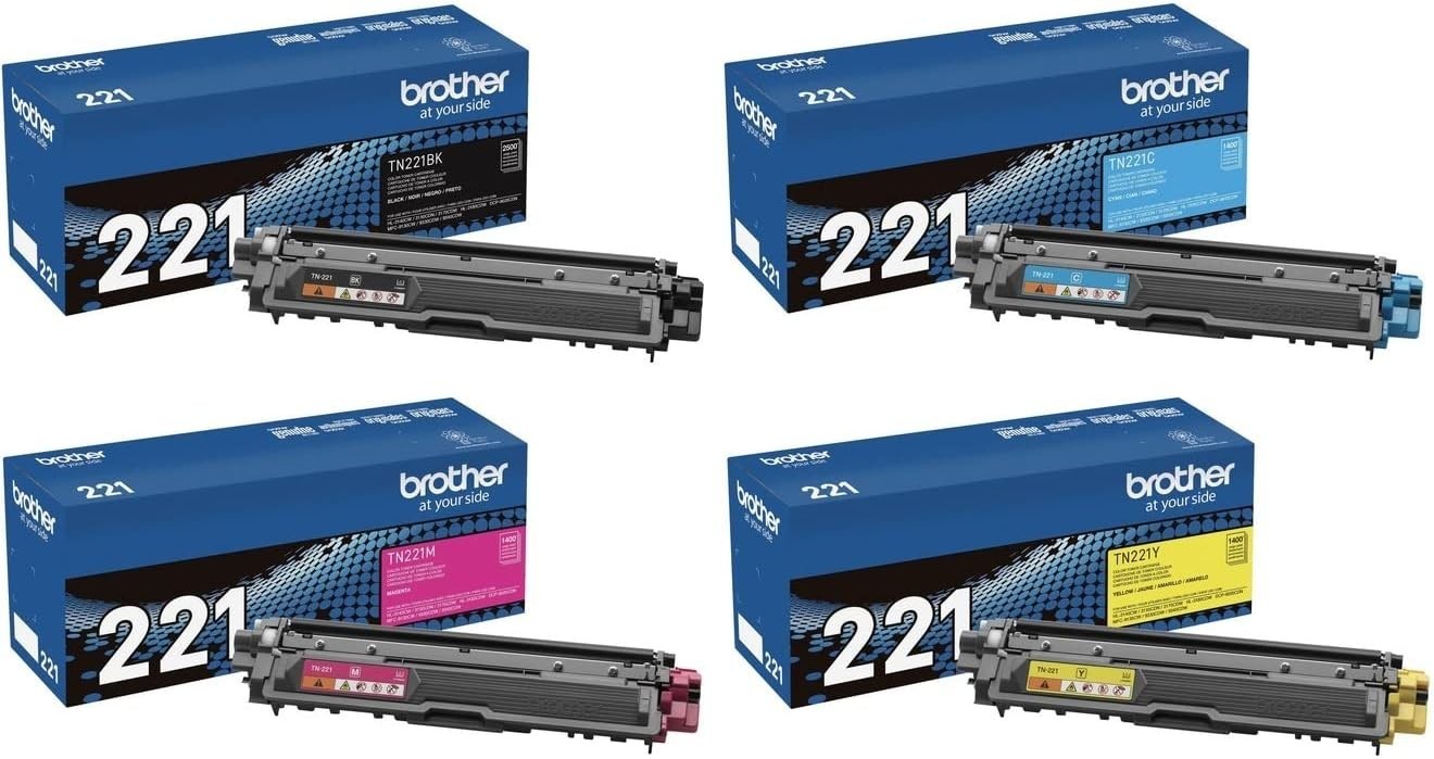 Brother TN221 Cartridge | 4 Pack (Black, Cyan, Magenta, Yellow)