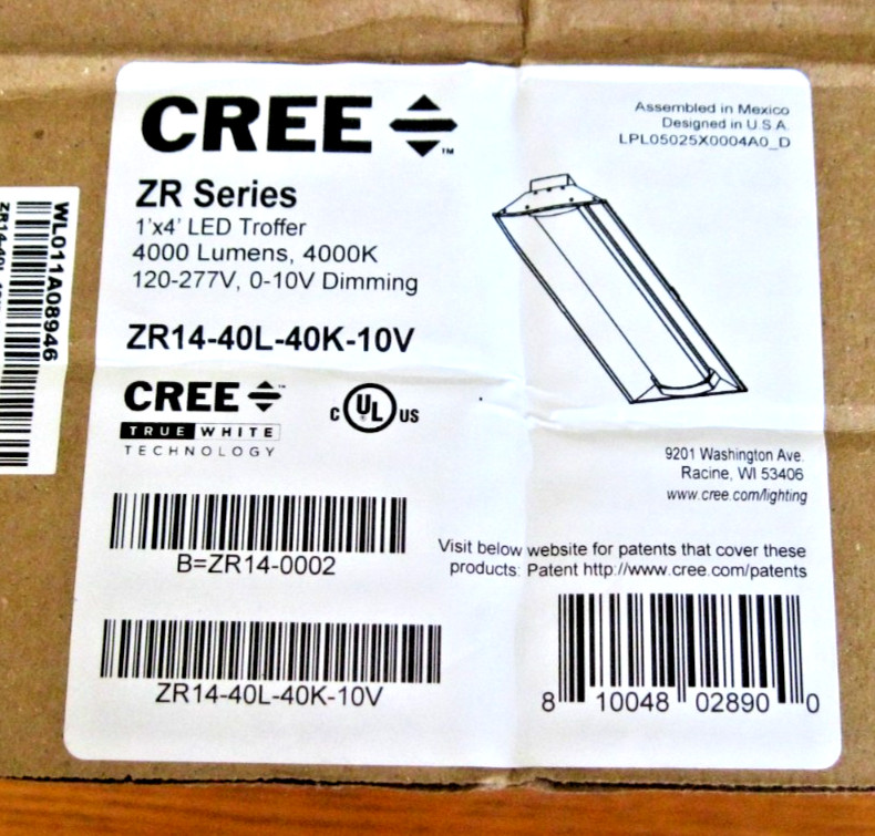 CREE LED RECESSED CEILING LIGHT 4′ FT ZR14-40L-40K Dimming Commercial Troffer