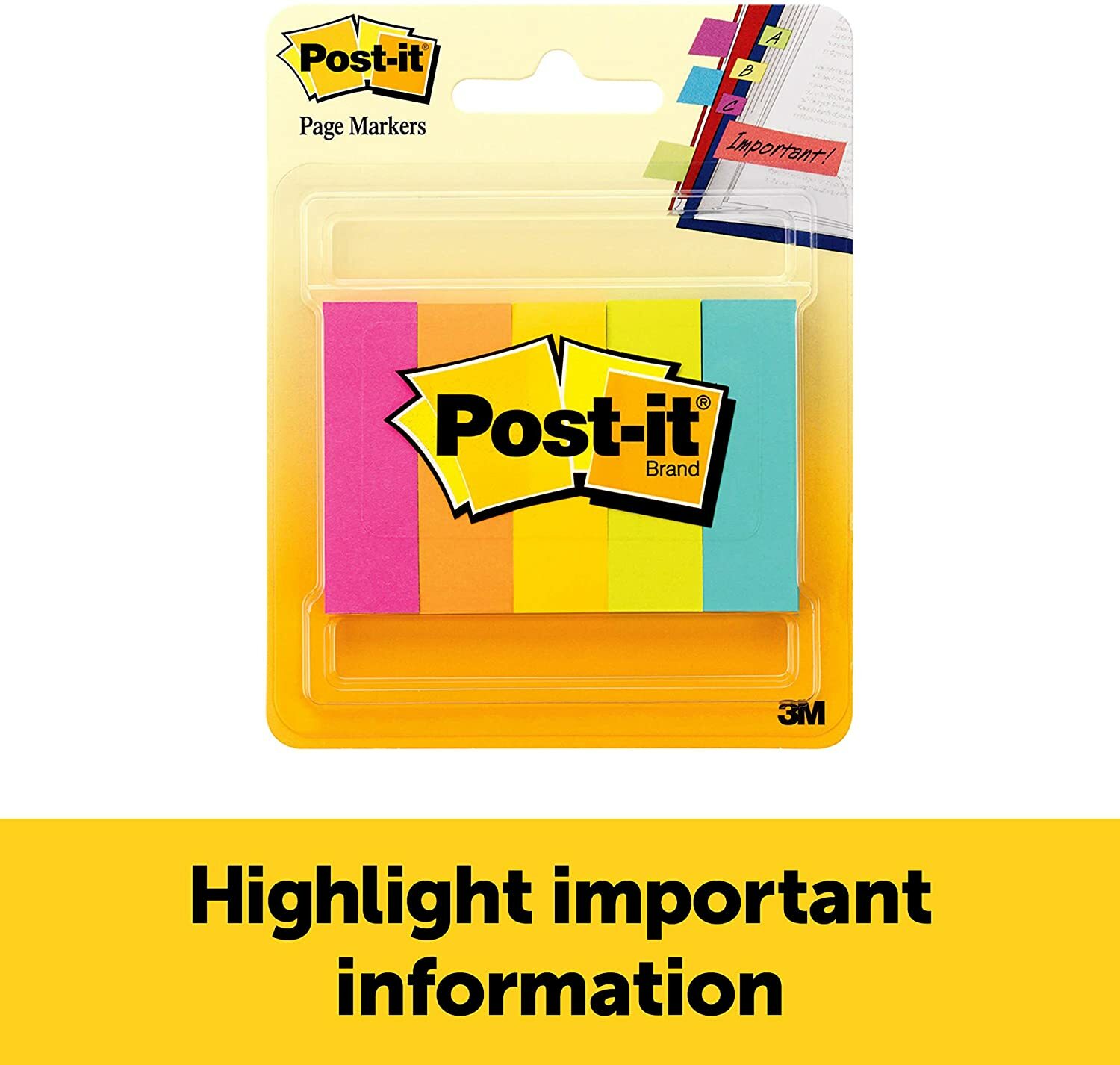 Post-it Page Markers, Assorted Colors, 1/2 in x 2 in, 50 Sheets/Pad 5 Pads/Pack