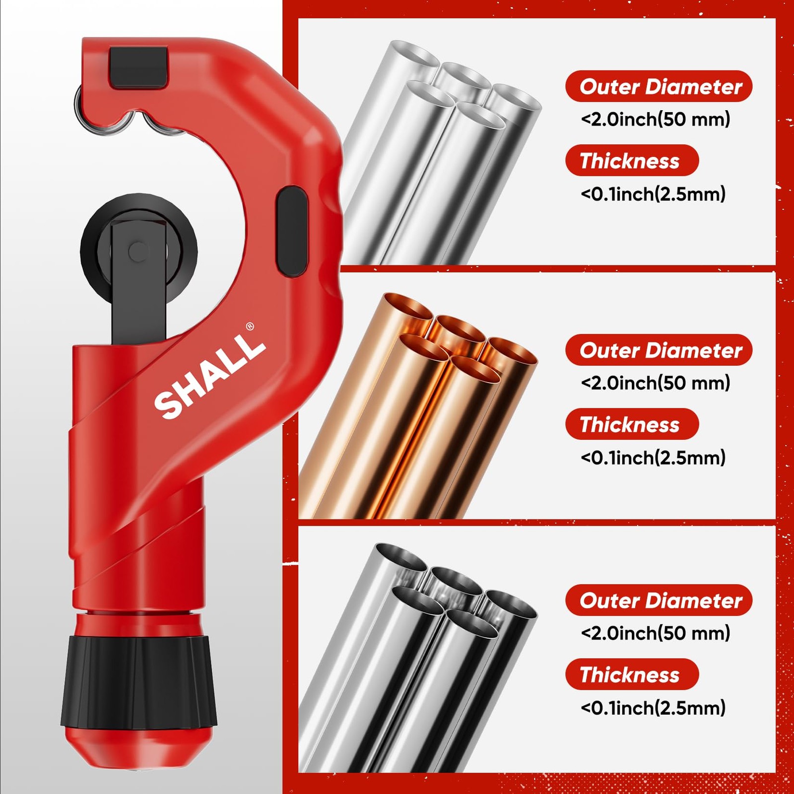 SHALL 4-Piece Tubing Cutter Set, 1/4’’ to 2’’OD Heavy Duty Copper Pipe Cutter…