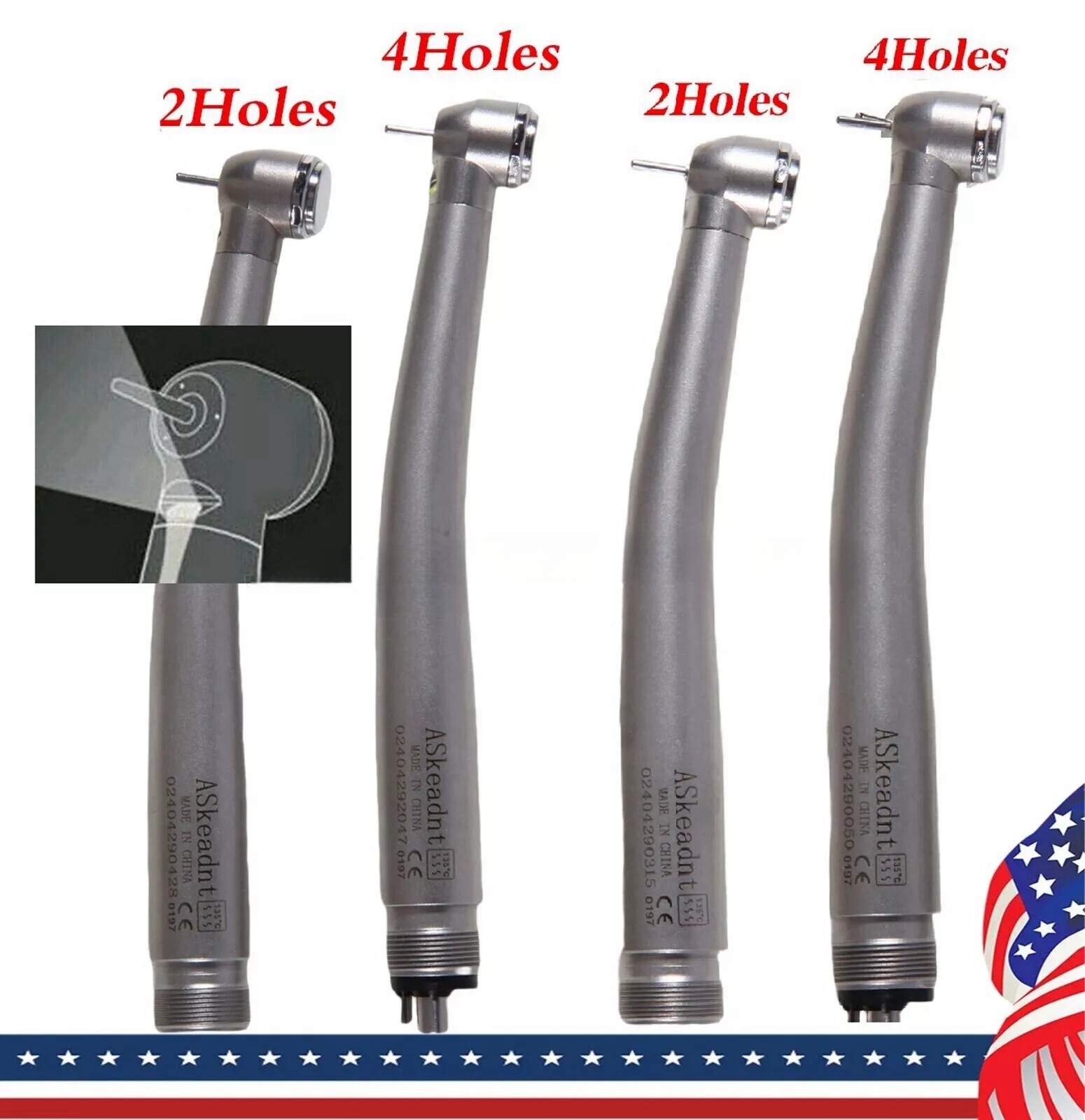 Dental LED/Non LED High Speed Handpiece 3 Water Spray Steel Bearing 2/4 Holes