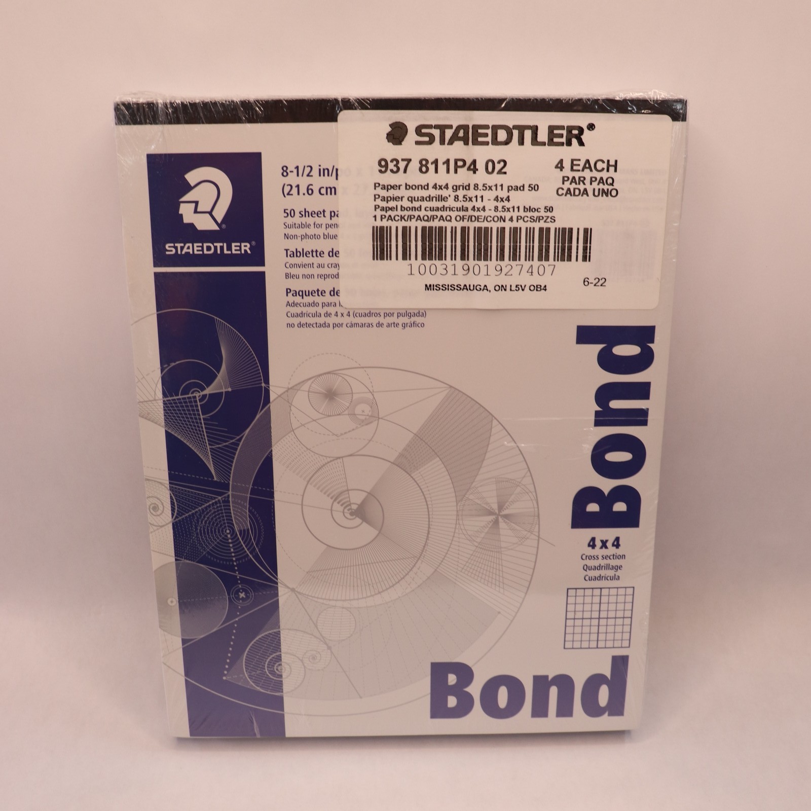 (4-Pk) Staedtler Bond Paper 50 Sheets White w/ Blue Grid 8-1/2″ x 11″ 937811P4