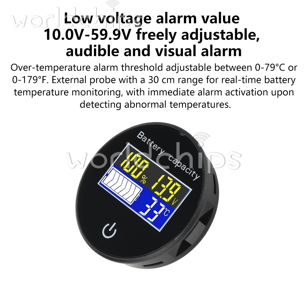 LCD Digital Battery Level Indicator Voltage Power Percentage Temperature Display