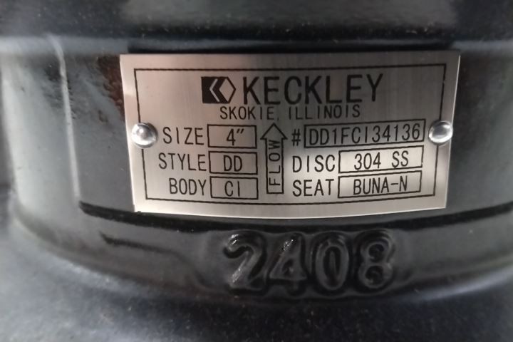 Keckley DD1F-CI-34136-400 4 In Pipe Size 290 GPM Cast Iron Check Valve