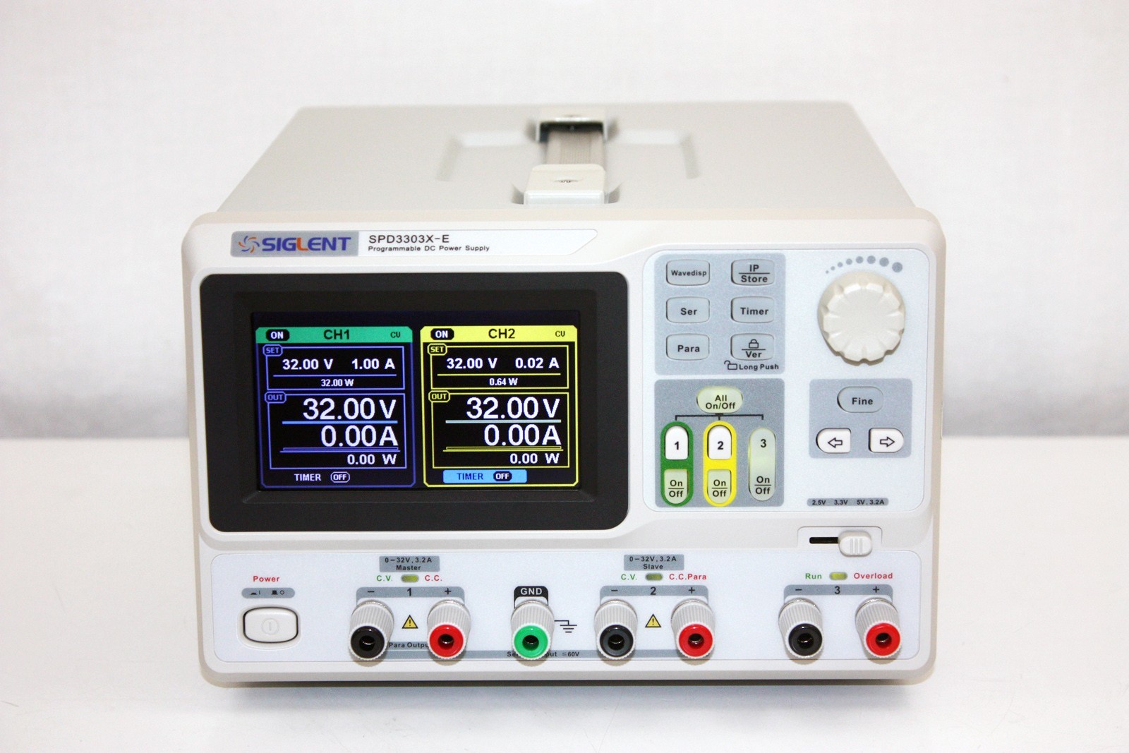 Siglent SPD3303X-E Programmable DC Power Supply, LCD, 2x: 0-32V, 1x: 2.5,3.3,5V
