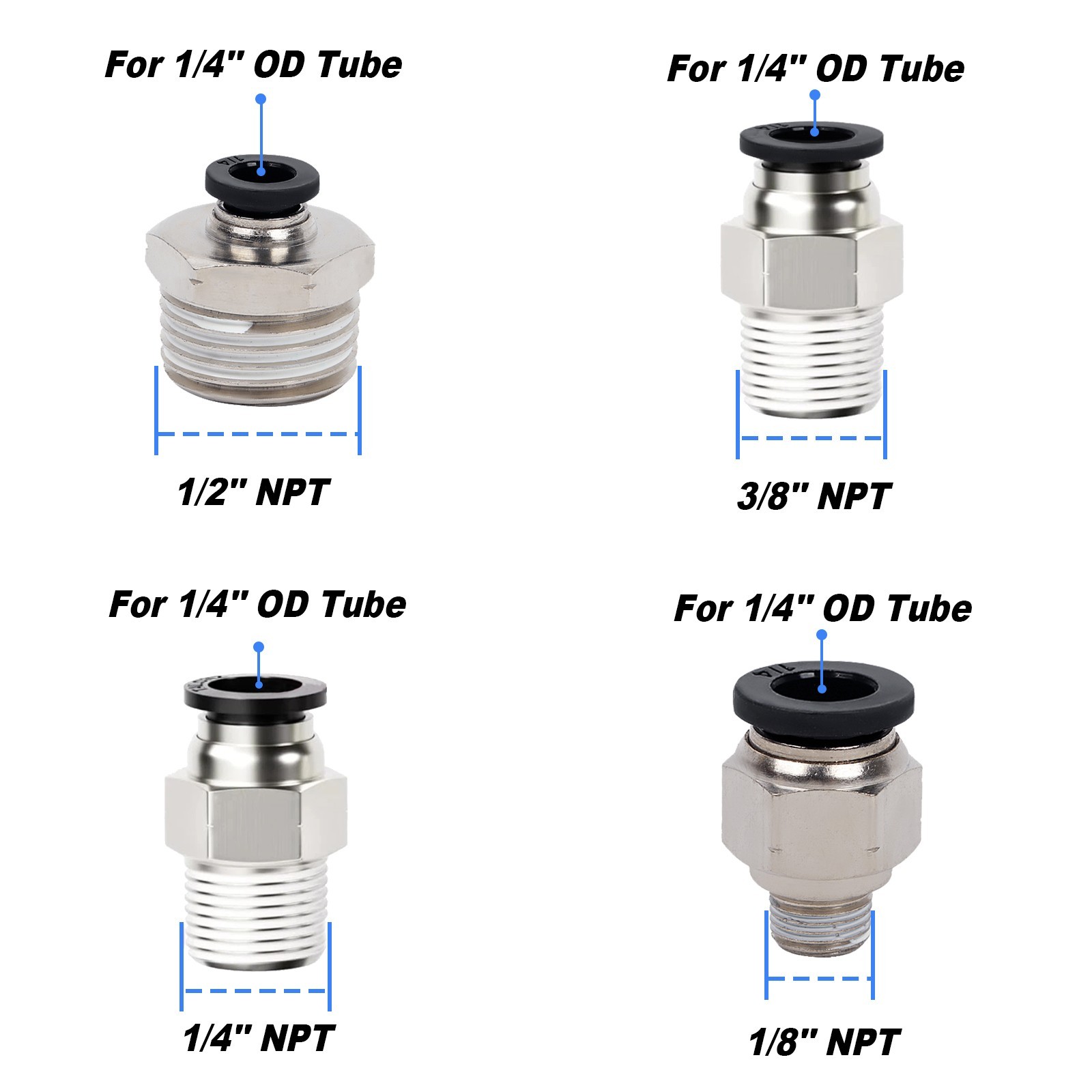 1/4» Air Tubing Kit, 50ft Nylon Hose 1/2 3/8 1/4 1/8 Push to Connect Fittings