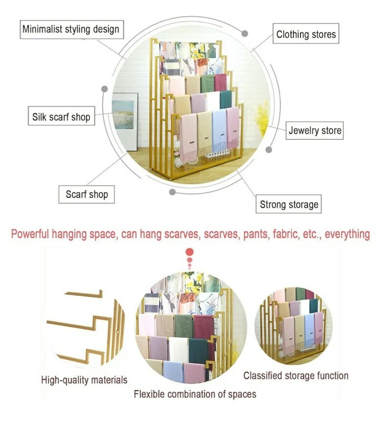 Floor Standing Scarf Display Stand, Metal Freestanding Rack Towels Sheets, Pants