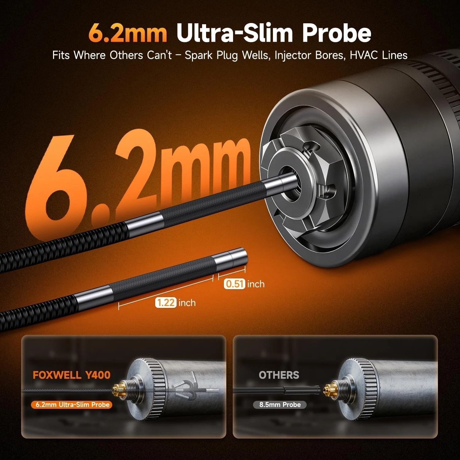 Versatile Y400 Borescope: 220° Articulation, Ultra-Slim Probe & 5-7 Hour Battery