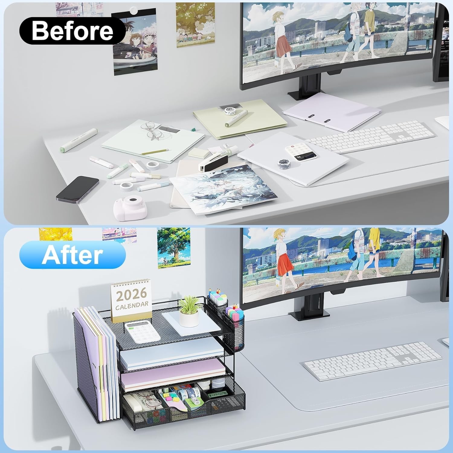Rust-Resistant Modern Desk Organizer with Drawer & Pen Holders – Compact Size