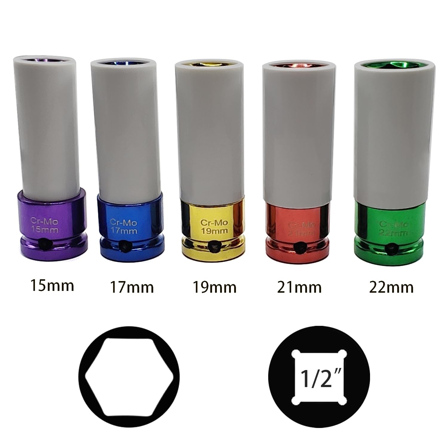 JEUCLEL 5PCS 1/2″ 15mm 17mm 19mm 21mm 22mm Impact Drive 15 17 19 21