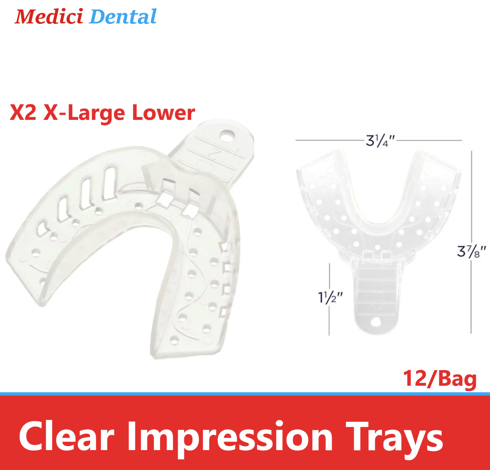 Dental Clear VPS Impression Trays Excellent Crystal (CHOOSE SIZE) (1 Bag of 12)