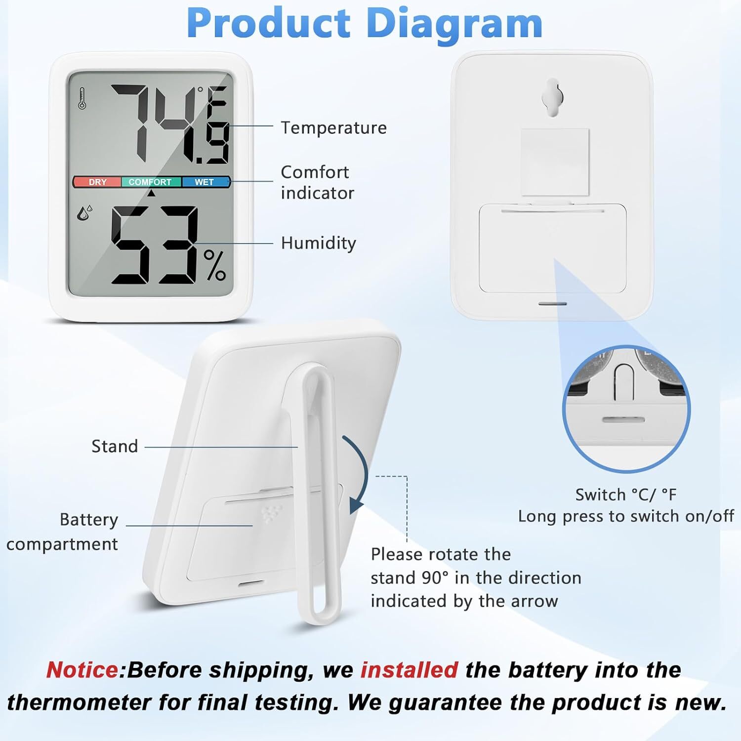 Digital Thermometer Hygrometer, Large LCD Screen Room Thermometer…