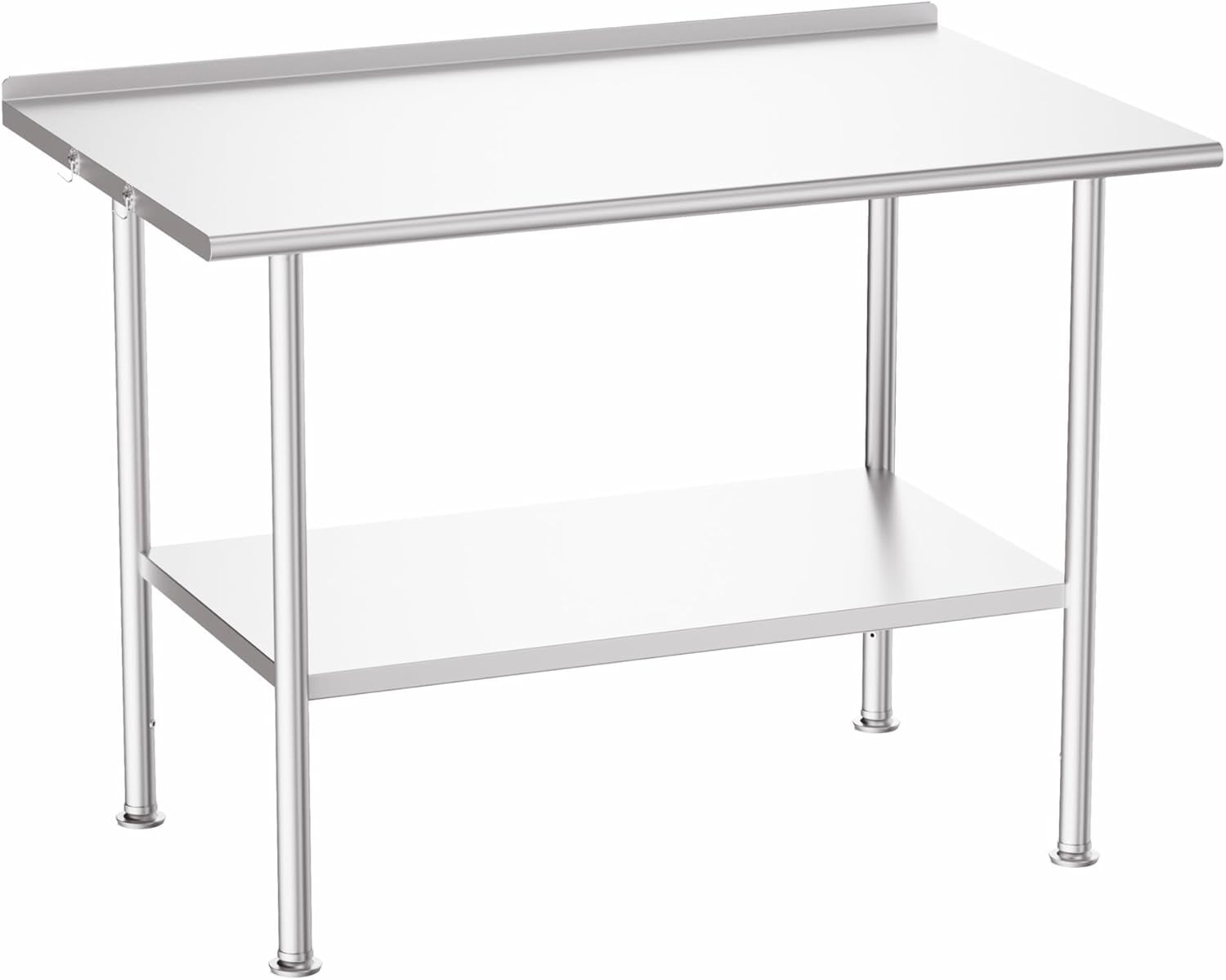 All-Stainless Steel Prep Table, 30 X 48 Inch, with Rounded-Corner Backsplash and