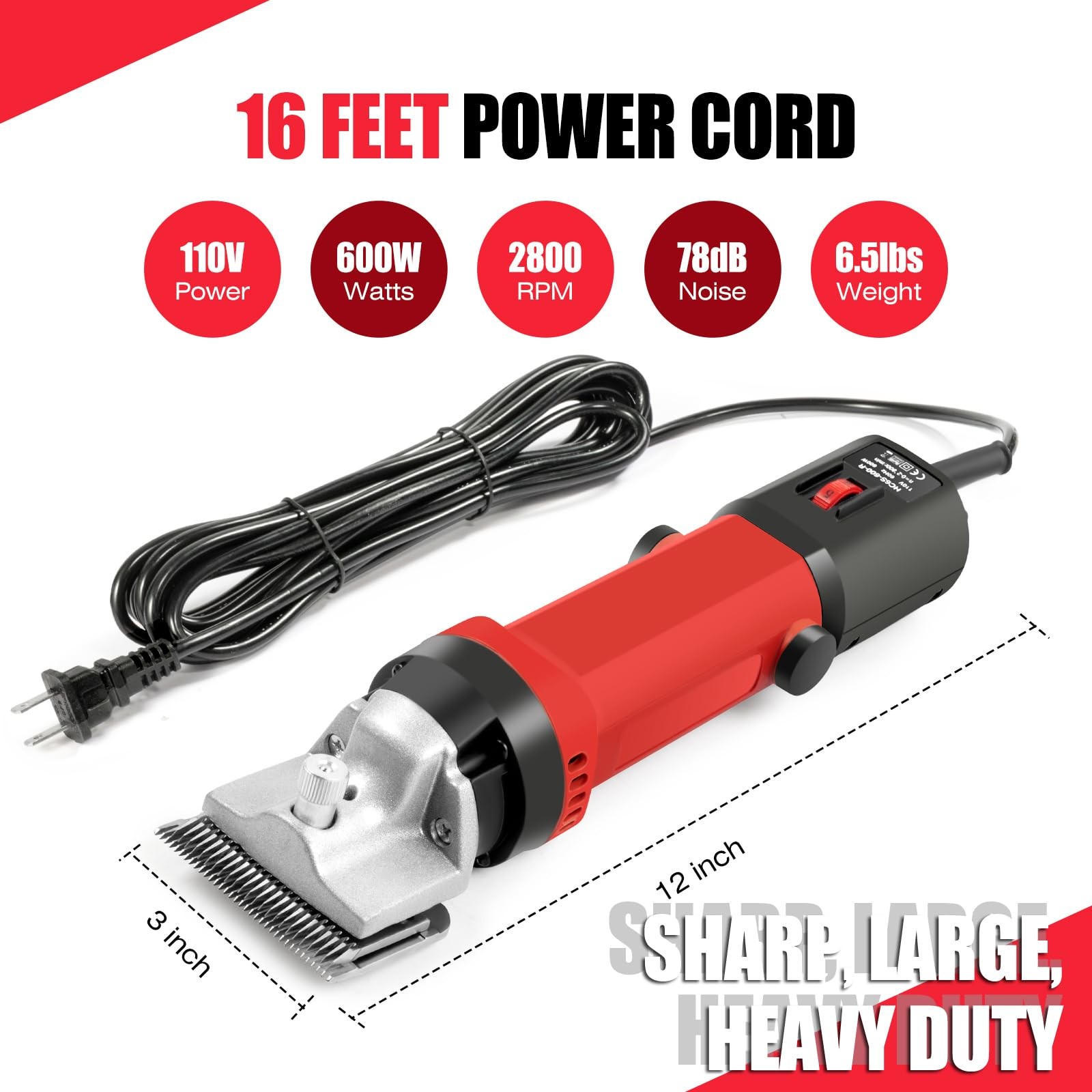 TAKEKIT Horse Clippers, 600W Professional Heavy Duty Horse Body Clippers, 6Sp…