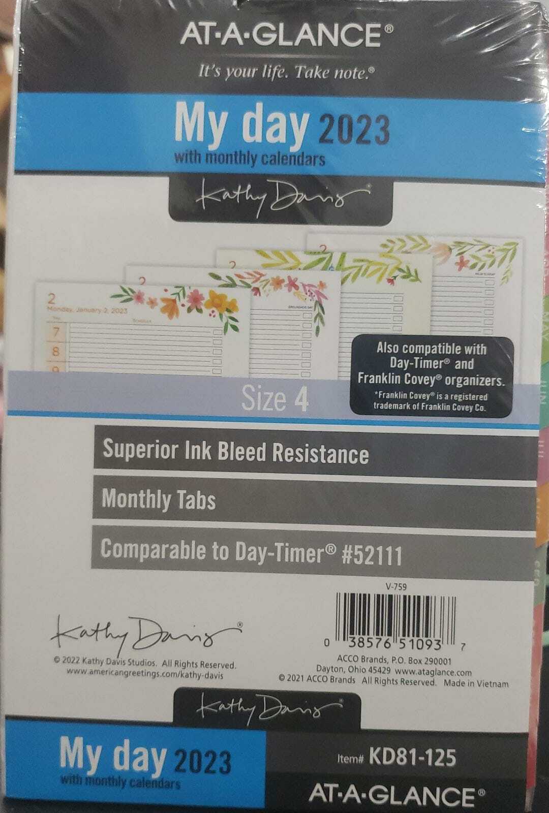 AT-A-GLANCE Kathy Davis 2023 Daily Monthly Planner Refill Loose-Leaf Desk Size 5