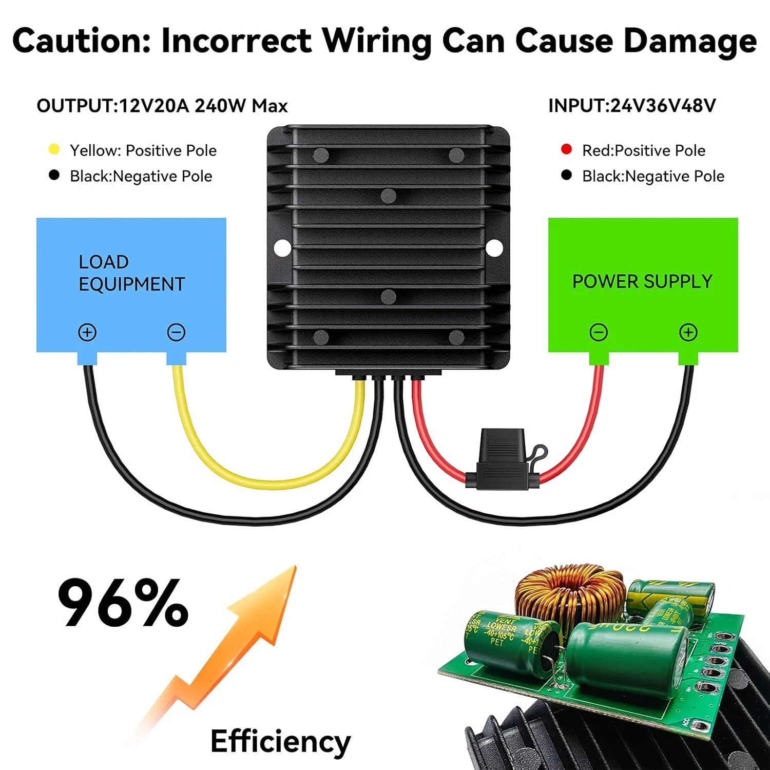 36V 48V to 12V 20A Step Down Converter-Golf Cart Voltage Reducer with Fuse|36V 4