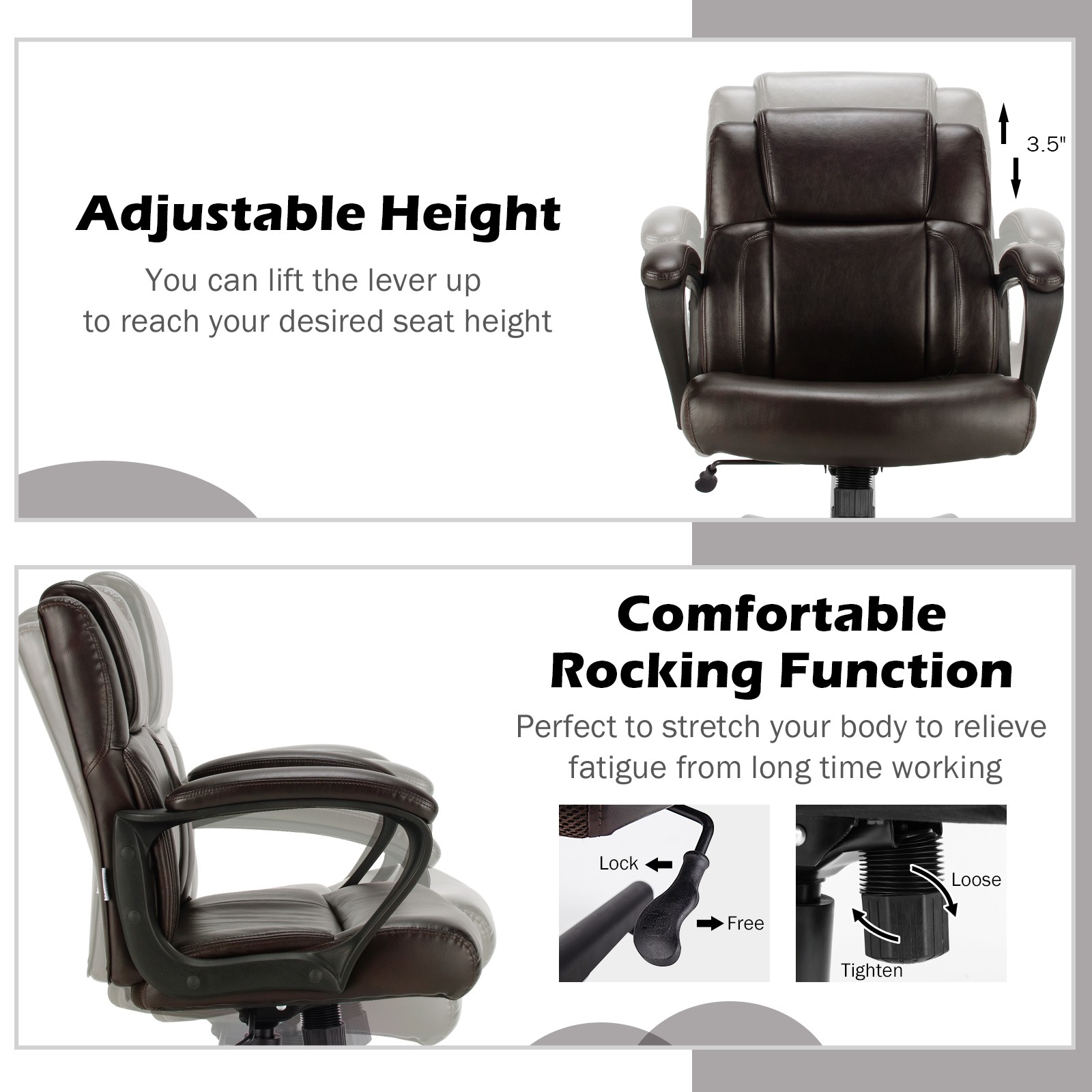 Costway Executive Leather Office Chair Adjustable Computer Desk Chair w/ Armrest