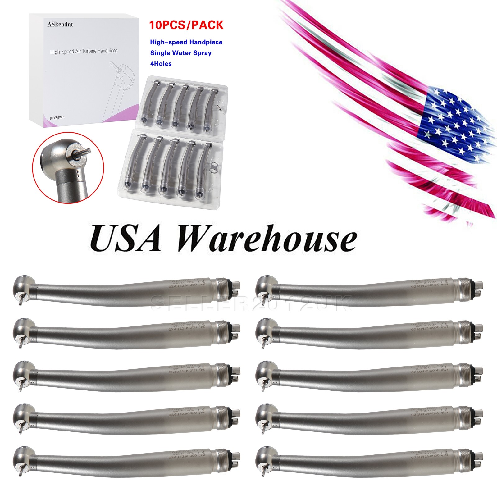 10 Pcs ADA4 NSK PANA MAX Style Dental High Speed Turbine Handpiece Push 4Hole