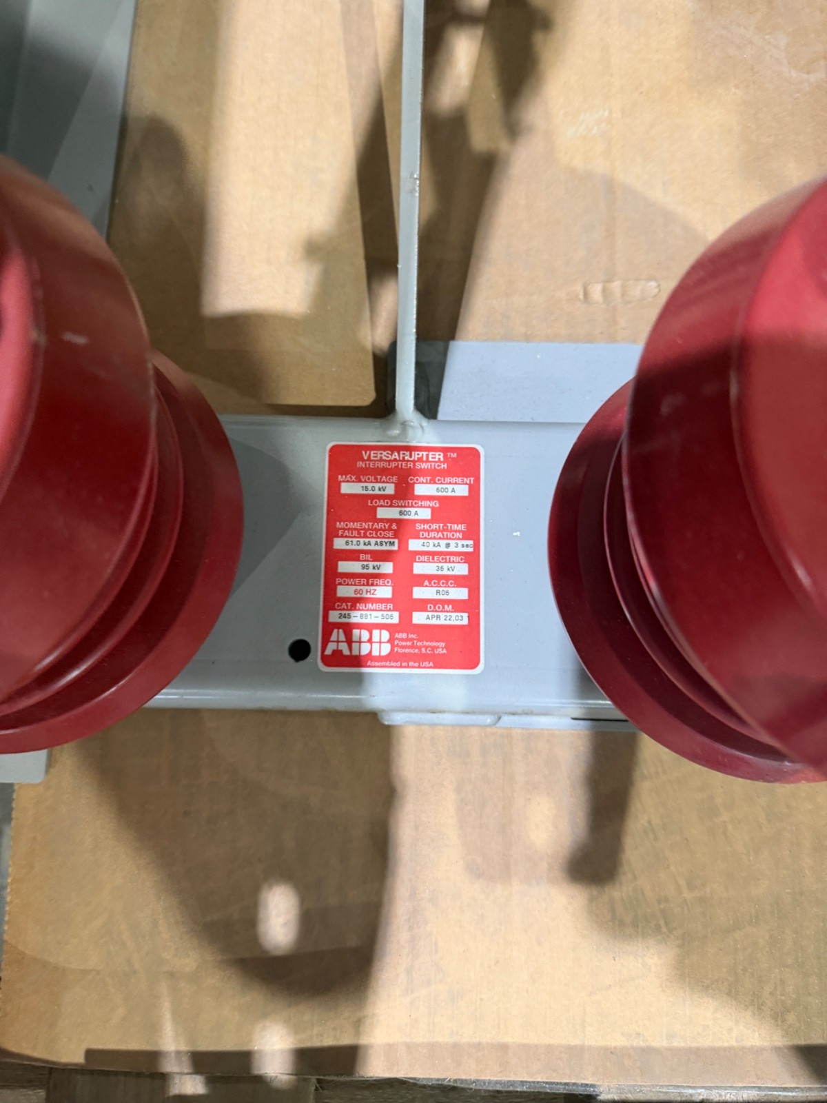 ABB VERSARUPTER INTERRUPTER SWITCH 245-881-506 15.0kv 600a 95kv