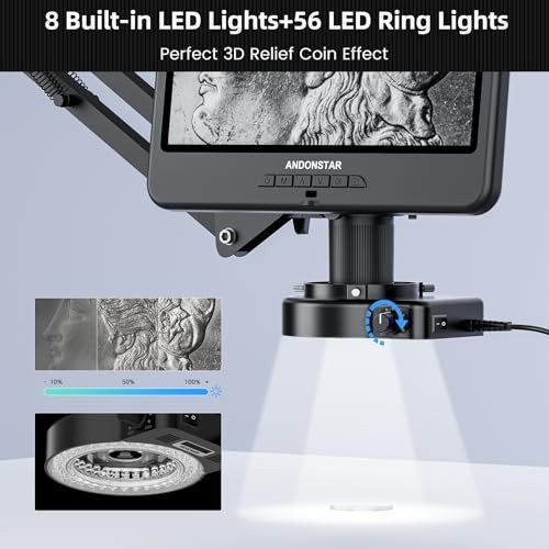 Andonstar AD109 Digital Microscope 10.1″ Screen, Boom Arm, 56 LED for Solder