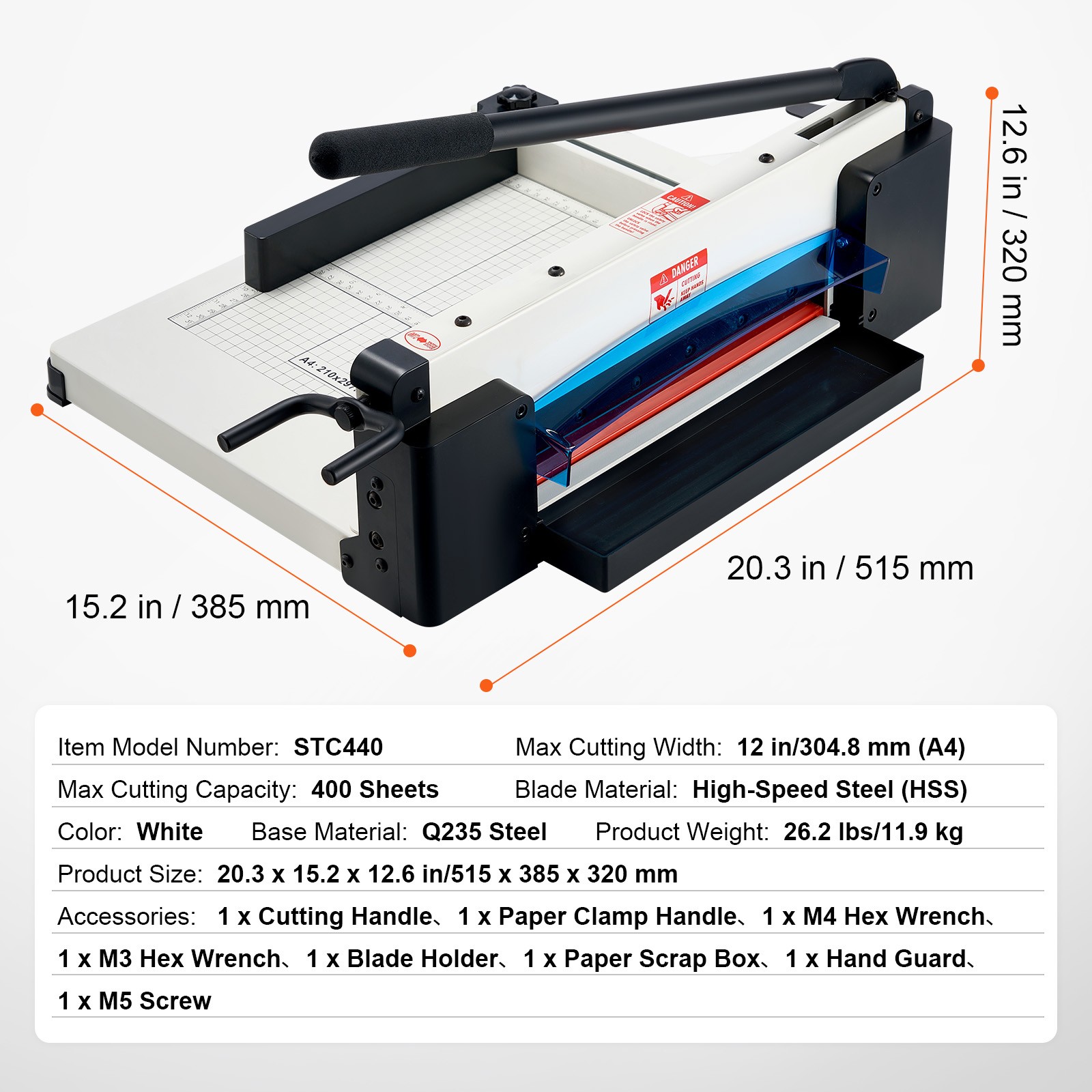 Paper Cutter 12″ A4 Guillotine Paper Trimmer 400 Sheet Capacity Metal Base