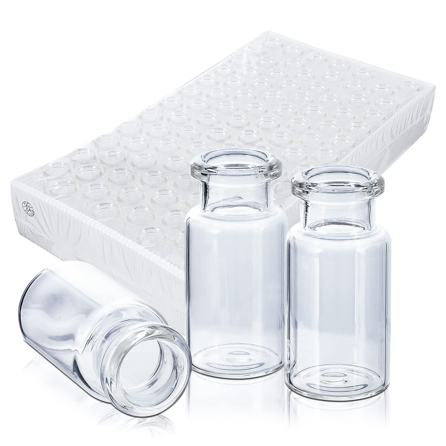 100pcs 10ml Vials Glass Clear with Plastic-Aluminum Caps and Rubber Stoppers USA