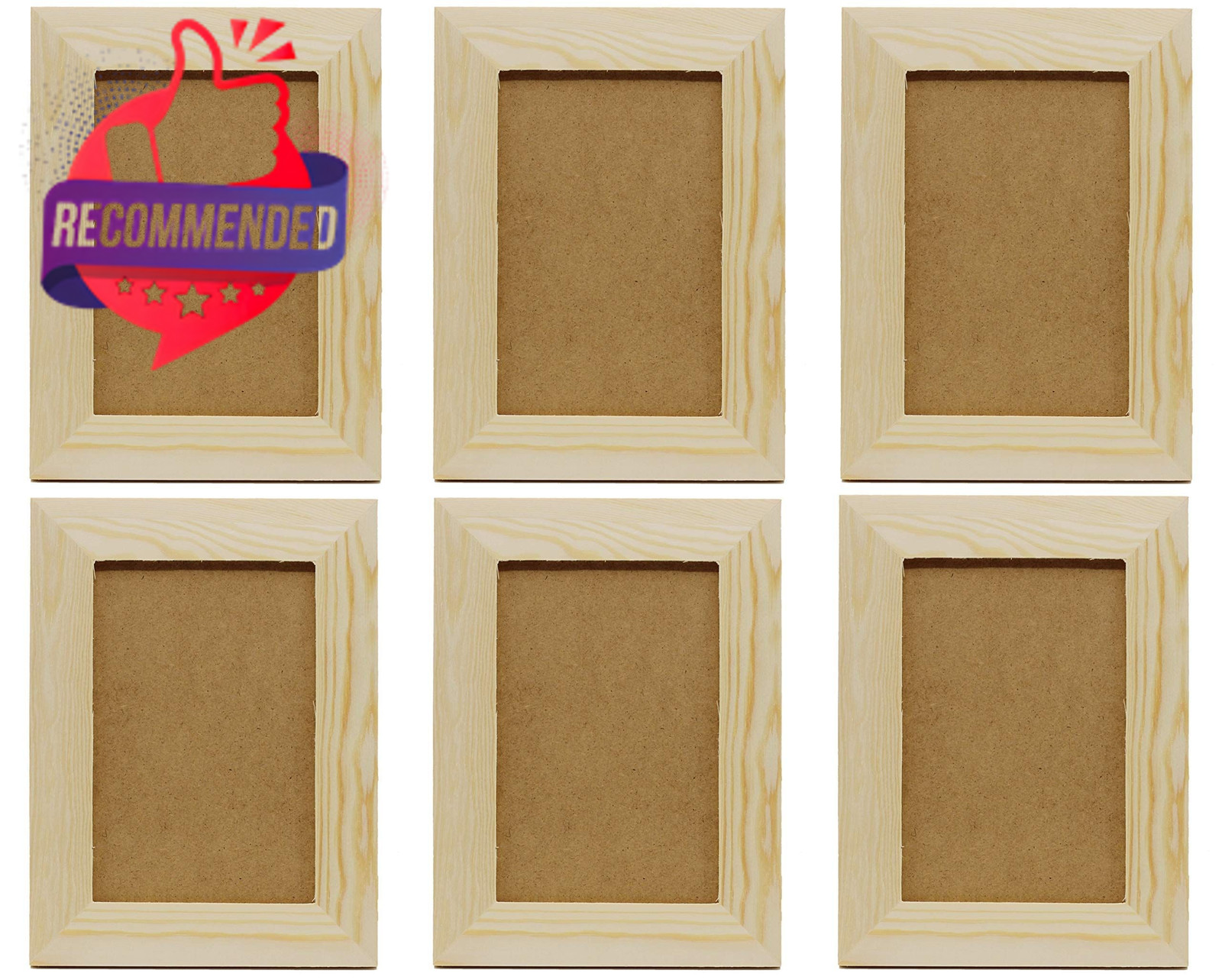Pack Of 6 – Unfinished Solid Pine Wood Picture Frames For Arts & Crafts, Diy