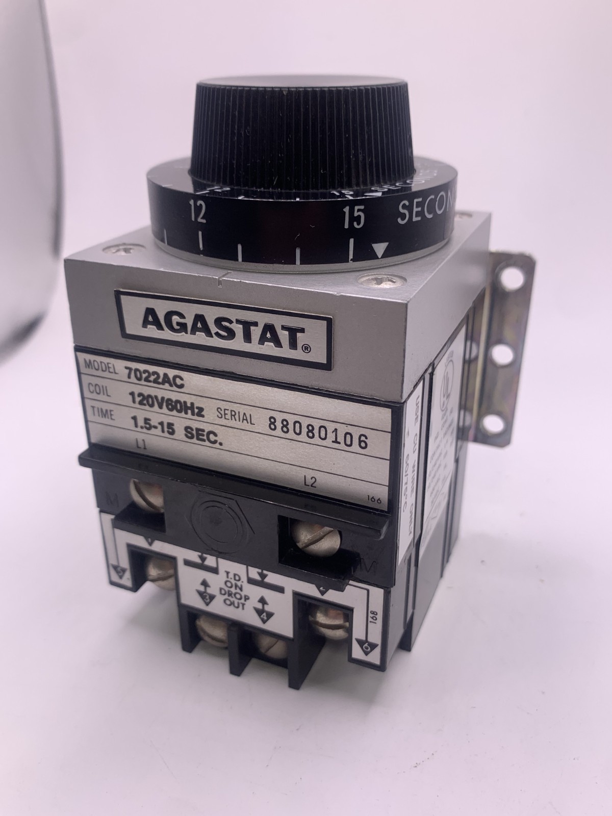 Agastat 7022AC Time Delay Relay, Off-Delay, 1.5-15 Seconds, 120V 60hz