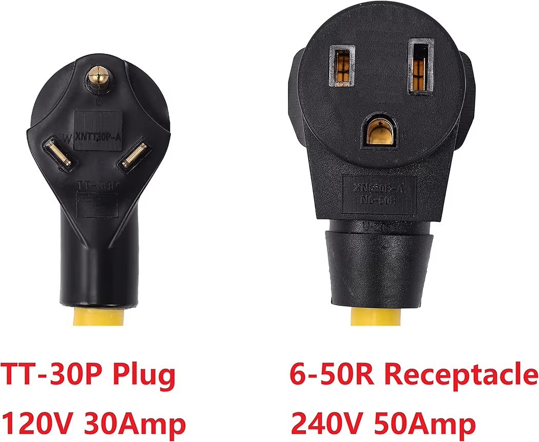 NEMA TT-30P to 6-50R 120V 30 Amp 10 AWG 3 Prong Male Plug to 3 Prong Female…