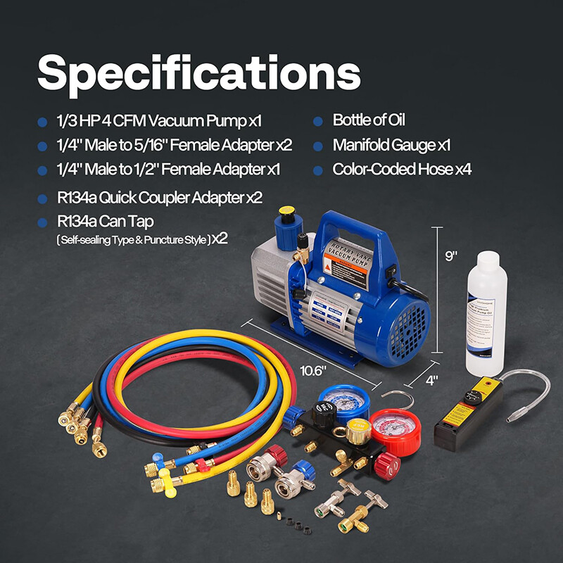 Upgraded 4CFM Vacuum Pump HVAC Refrigeration AC Manifold Gauge Set Leak Detector