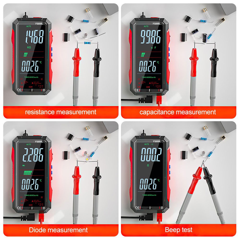 FS899L Smart Digital Multimeter,USB Rechargeable Auto-Ranging Multimeter Tester
