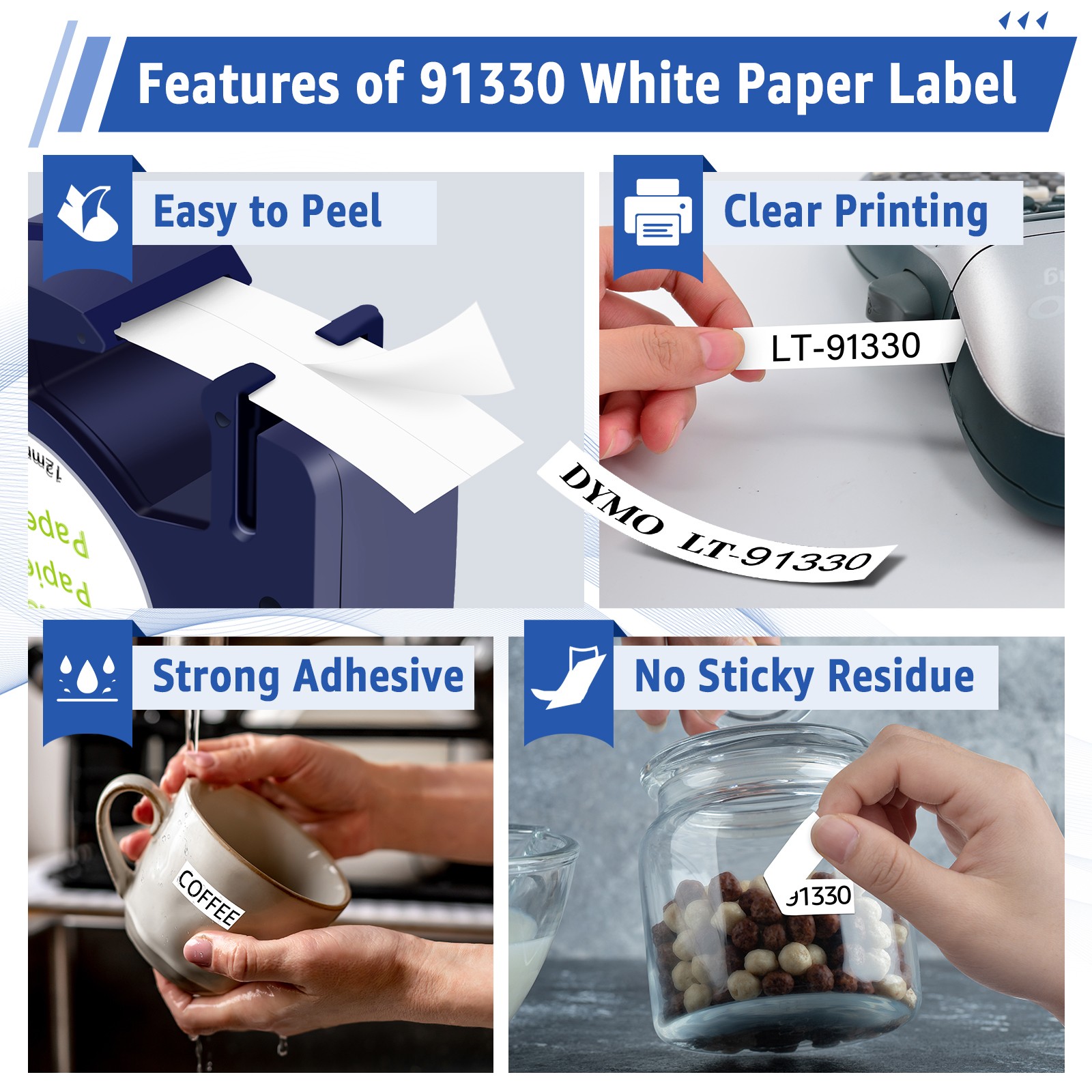 5PK LT91330 Paper Refills Black on White Tape For DYMO LetraTag 100H 12mm Label
