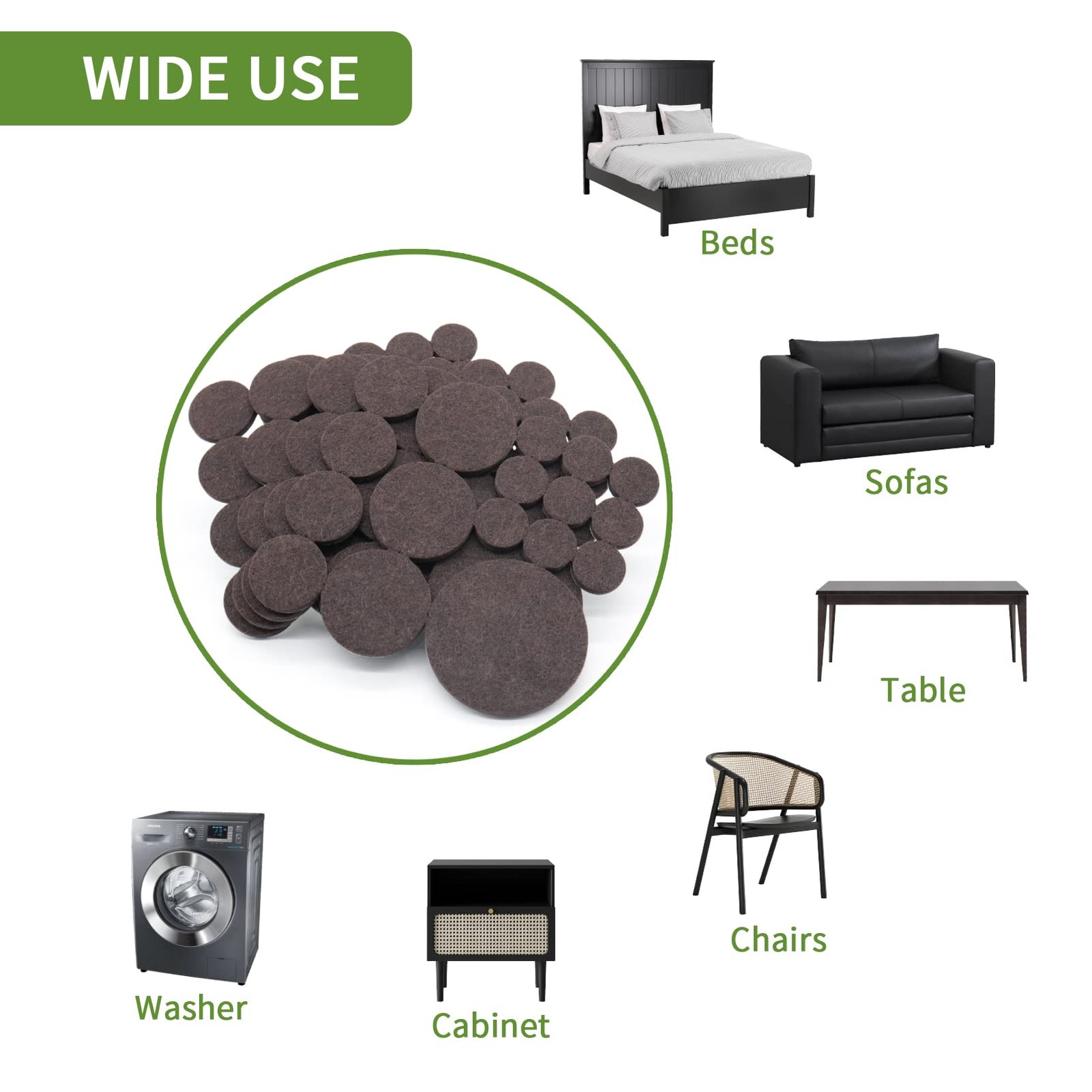 COVERCORNER Felt Furniture Pads 68PCS Value Pack Round Dark Brown, Brown
