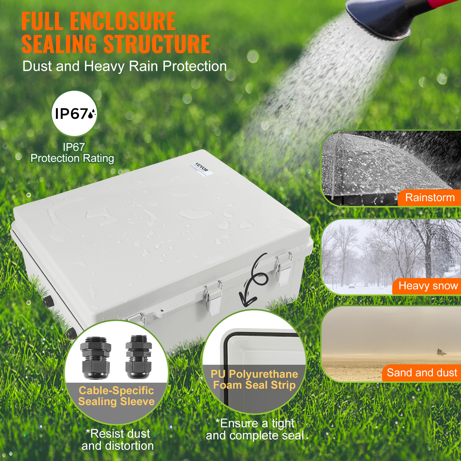 VEVOR Outdoor Junction Box 13.78×9.84×5.90 in ABS Plastic Electrical Enclosure