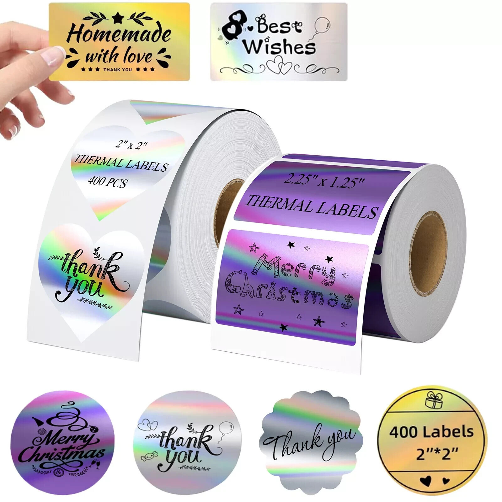 2″ Round Holographic Thermal Stickers 400/Roll for MUNBYN Zebra Not for DYMO