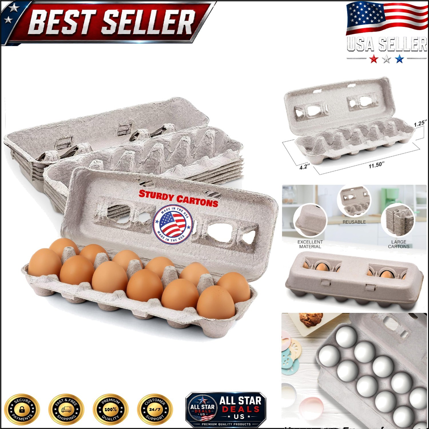 Durable Recycled Pulp Egg Cartons – Perfect for 12 Eggs, Eco-Friendly 5-Pack