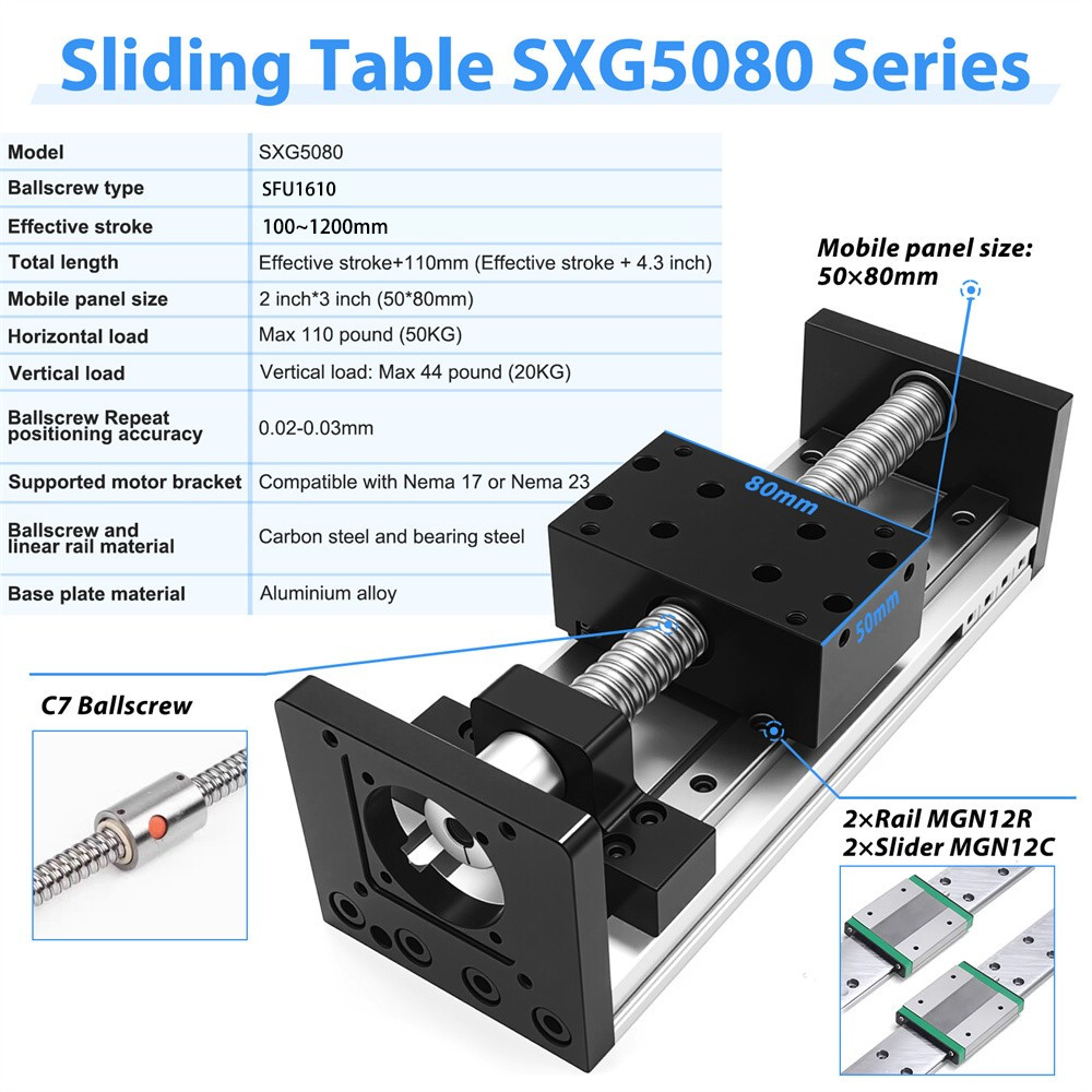 50kg Loads Linear Double Guides Ball Screw Slide Table With Stepper Motor Kits