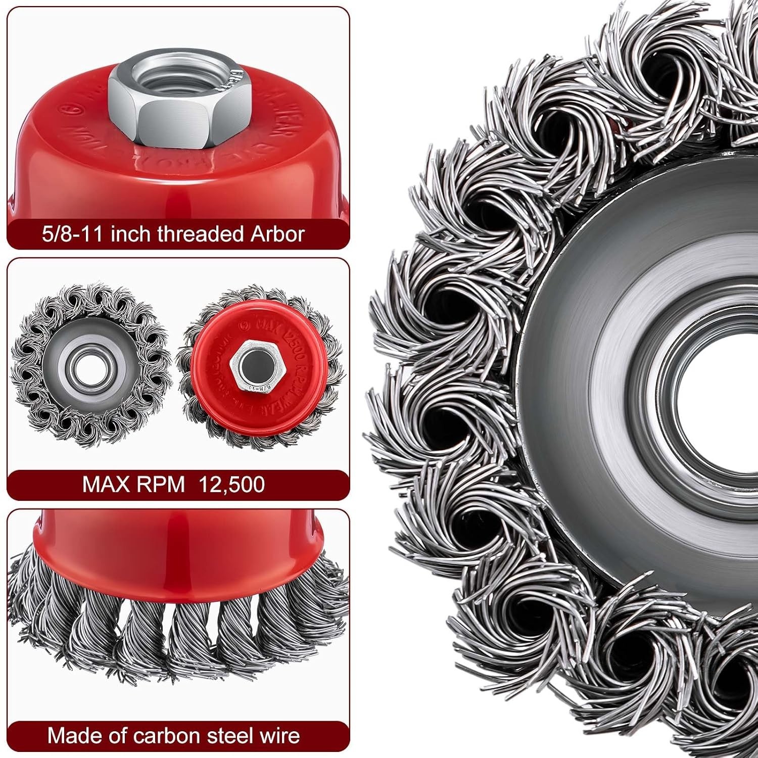 36 Pcs 3 Inch Wire Wheel Cup Brush with 5/8″-11 Threaded Arbor for 4 1/2 Angle G