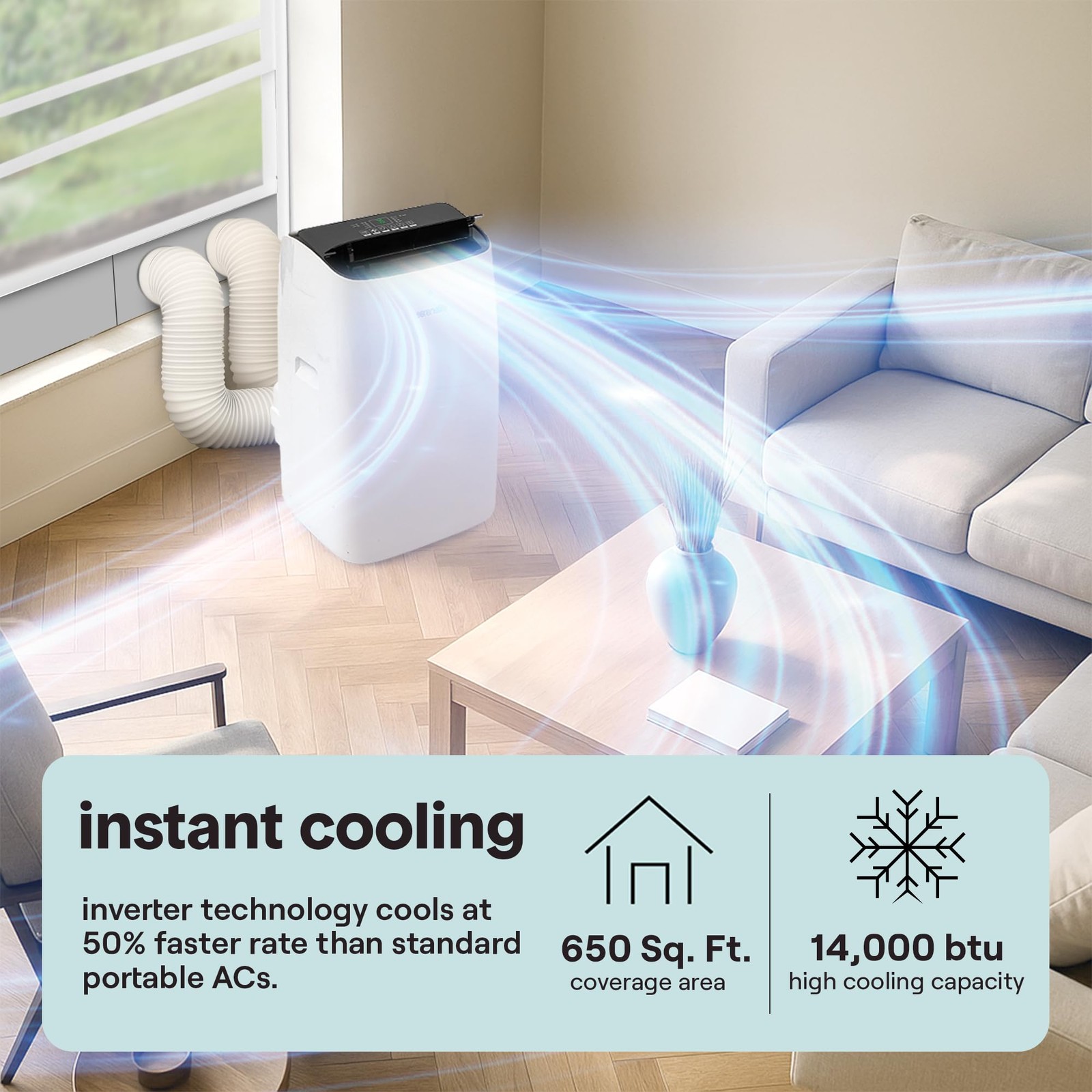 SereneLife 14000 BTU Ultra Quiet Portable Inverter Air Conditioner