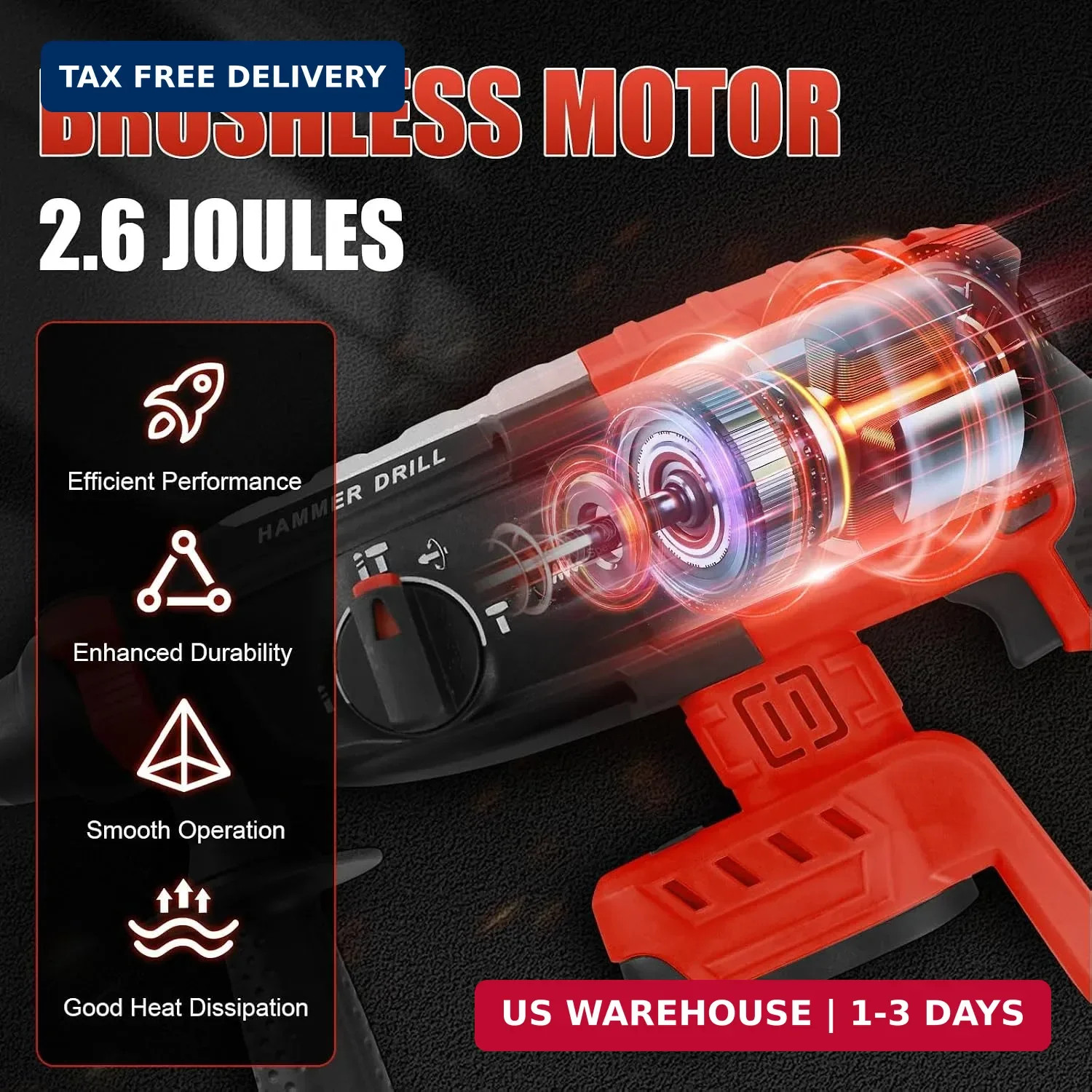 SDS Plus Rotary Hammer for Milwaukee M18 Battery (No Battery) | 2.6J Impact, Bru