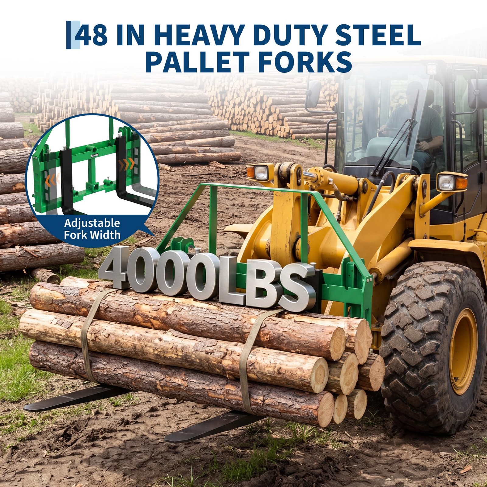 4000 LBS Pallet Fork Frame w/48″ Fork Blades JD Tractors 49″ Skid Steer Pallet