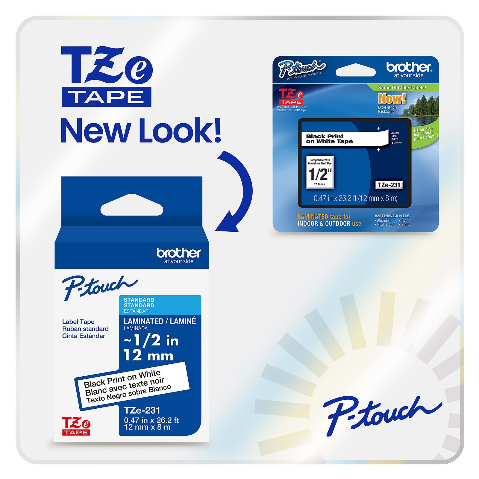BROTHER P-TOUCH TZE211 LAMINATED LABEL TAPE, 1/4″ X 26.2 FT 6MM X 8M – WHITE