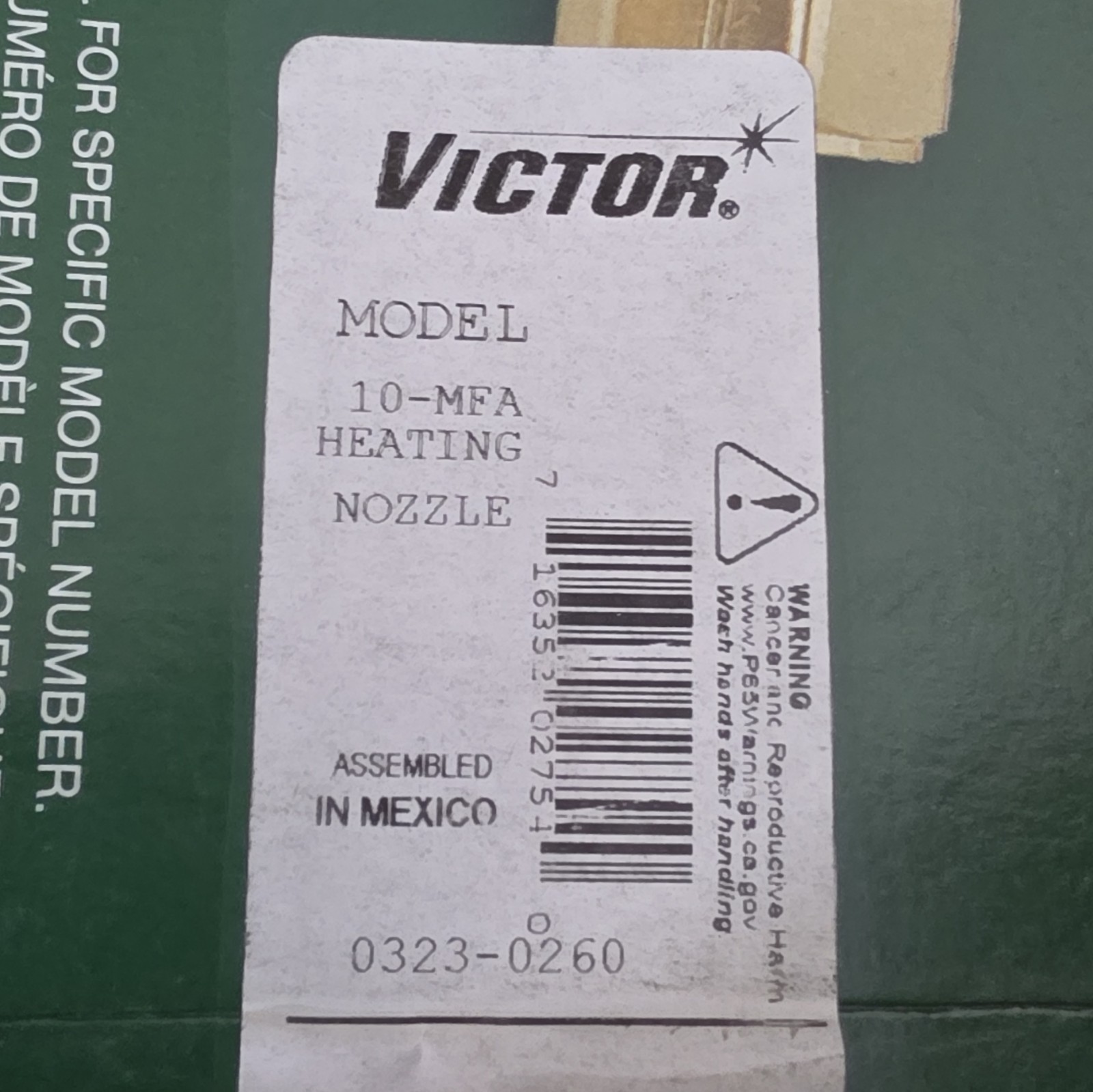 Victor 10-MFA Heating Nozzle Set 0323-0260 w/ Safety & Operating Manual