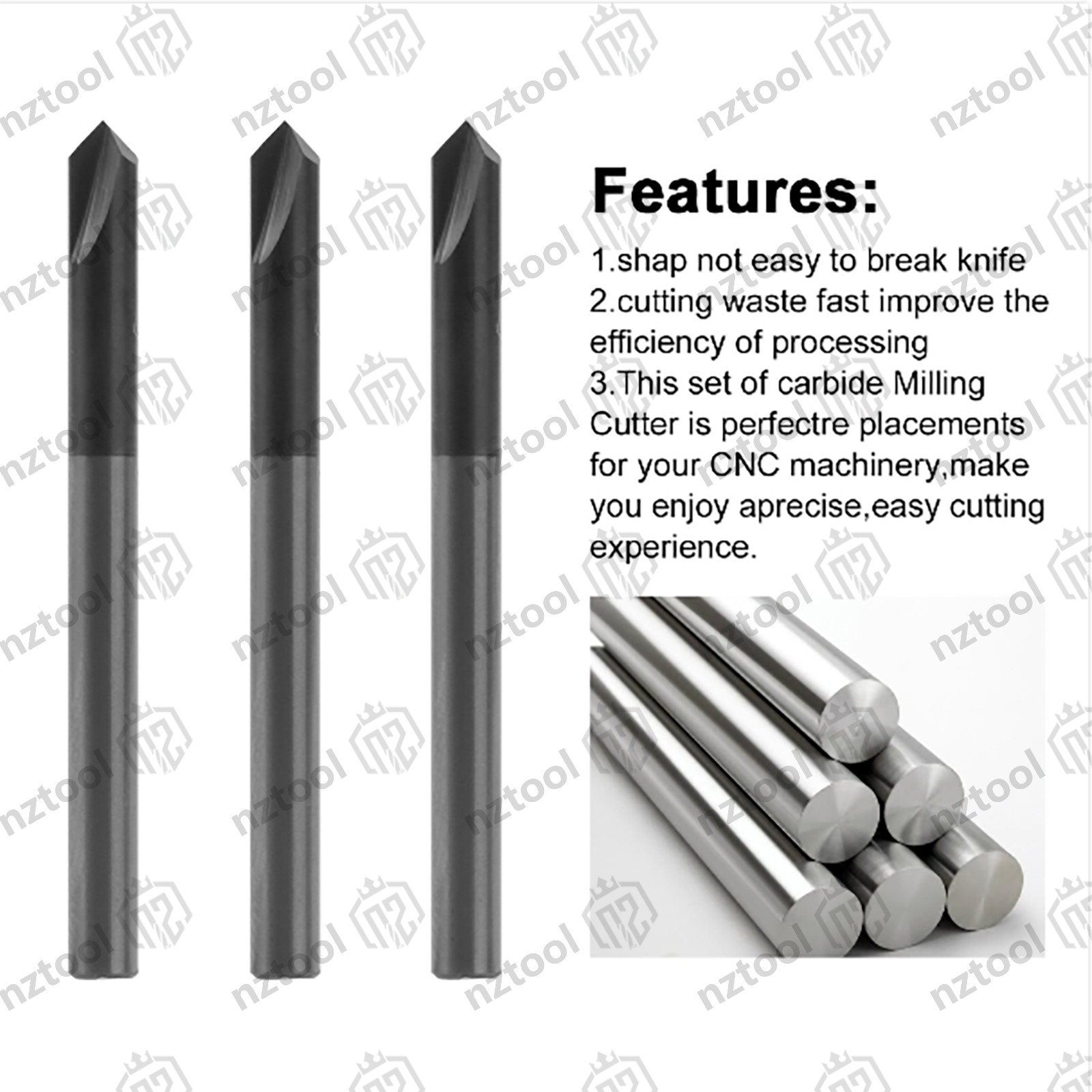 10PCS 1/4″ 4 Flute 90 Degree Carbide Chamfer Mills – Single End – AlTiN Coated