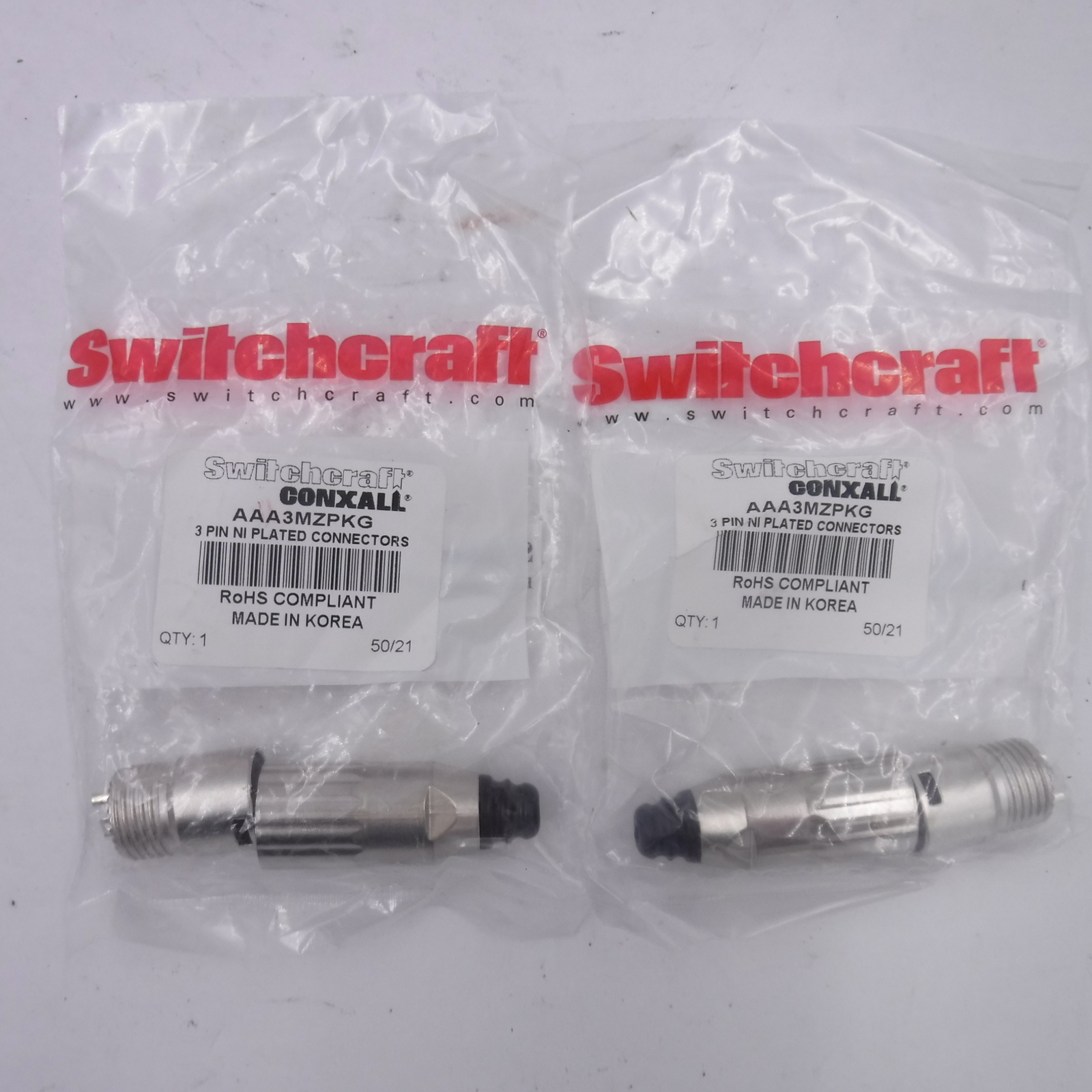 2x SWITCHCRAFT AAA3MZ 3-Pin XLR Male Heavy Duty LO-Z Cable Mount Plug