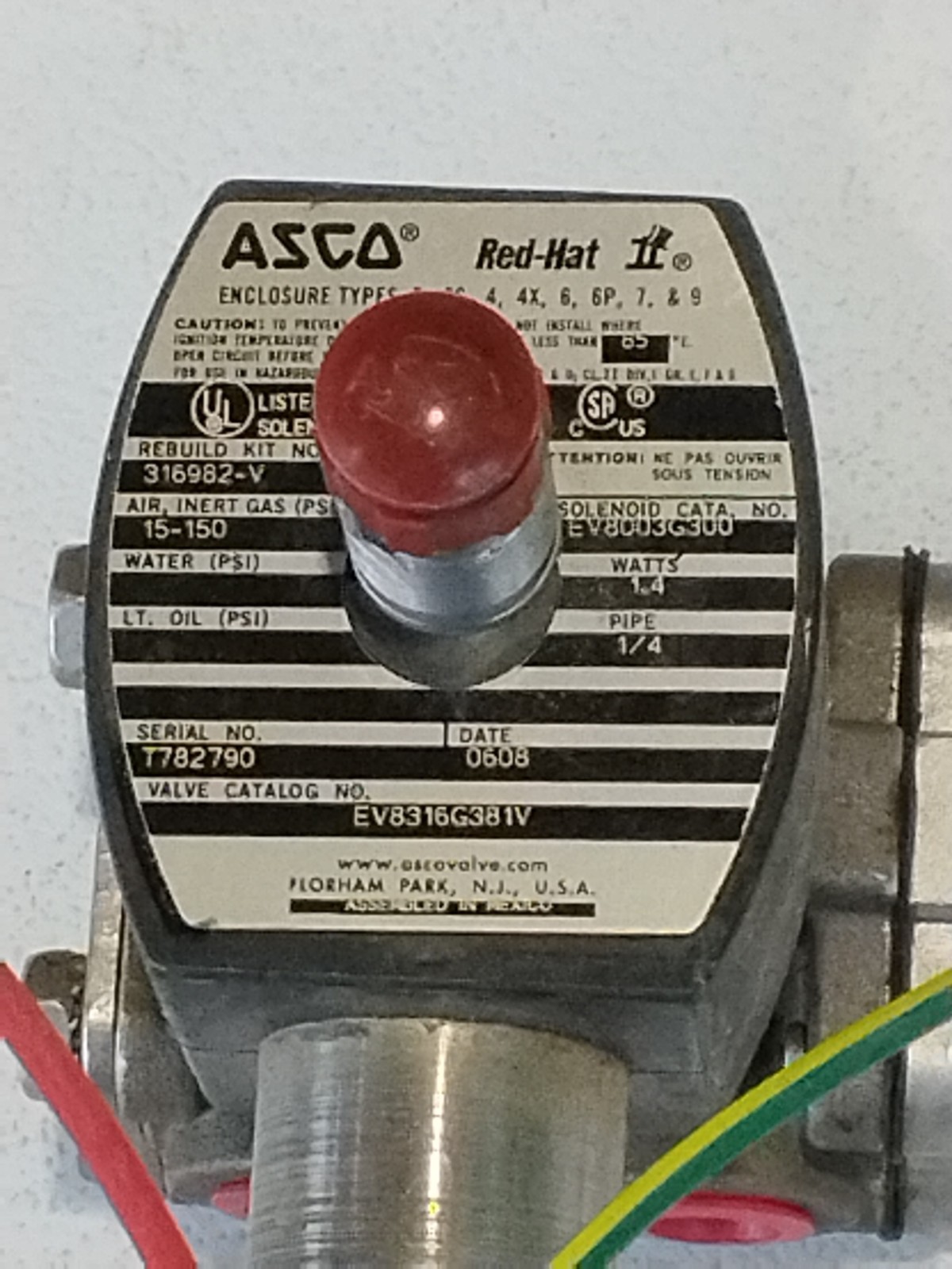 Asco Redhat Solenoid Valve Ev8316g381v 1/4″ Npt New Old Stock 1 Qty