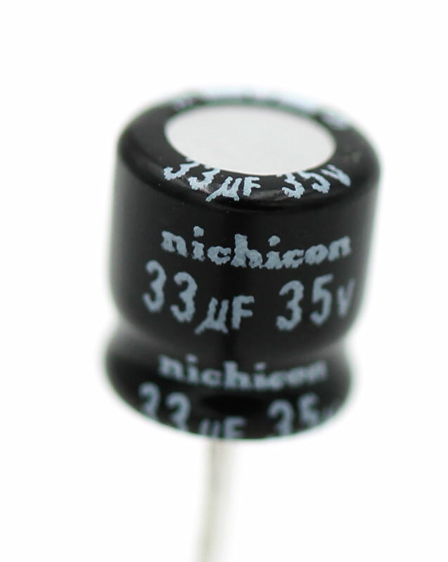 Nichicon 33uf 35V 105c Aluminum Electrolyitc Capacitors 6.3x7mm (10/25/100 Pack)