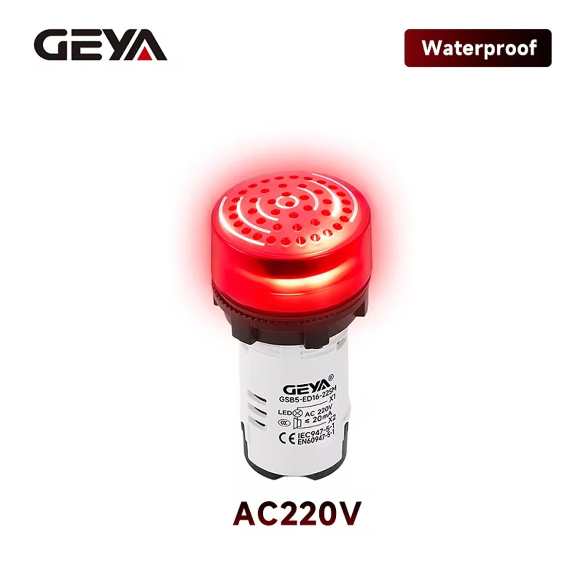 GEYA Intermittent Buzzer Alarm Flash LED Signal Light Indicator AC/DC 12/24/220V