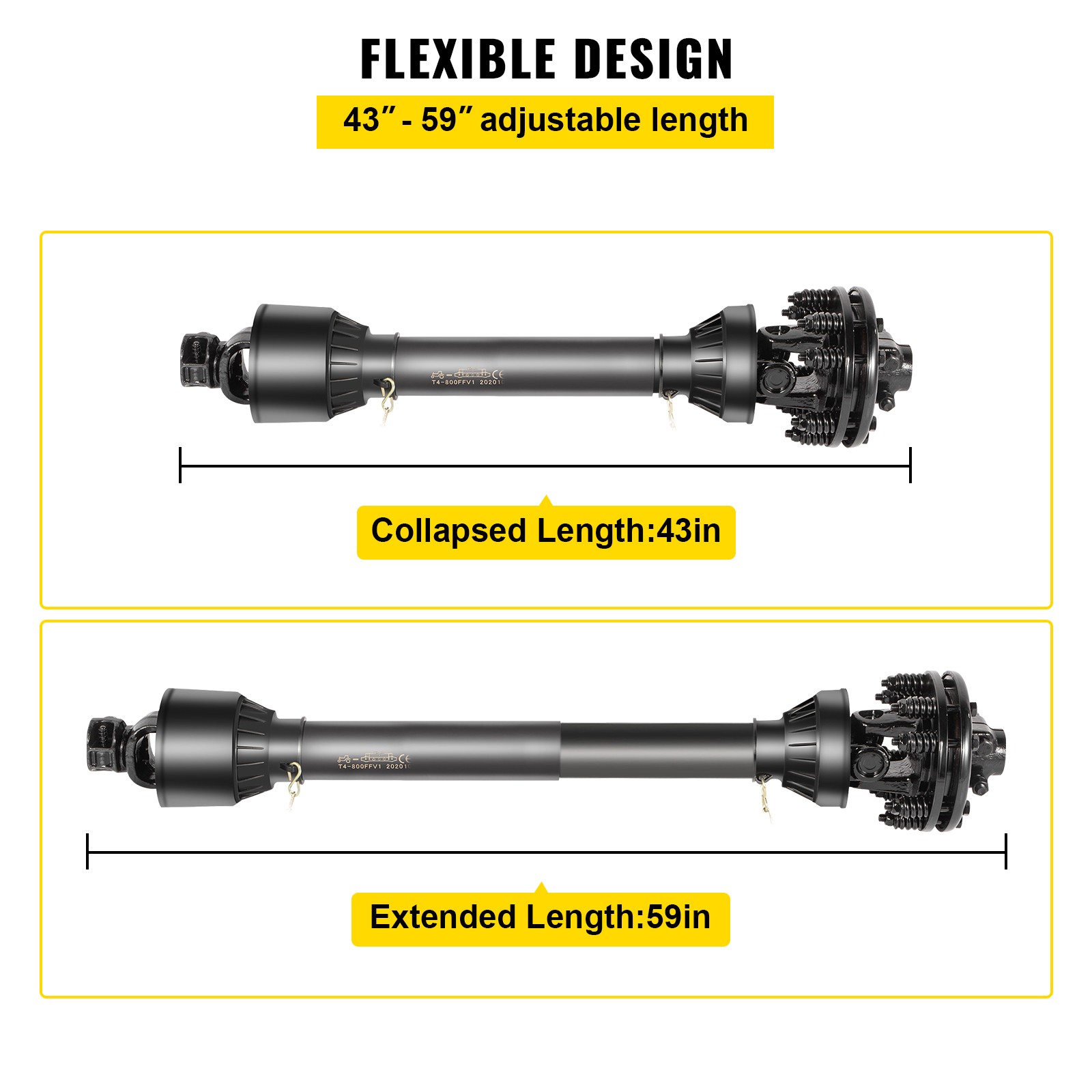 VEVOR PTO Shaft PTO Drive Shaft 1-3/8″ 6 Spline Endw/Slip Clutch T4 43″-59″